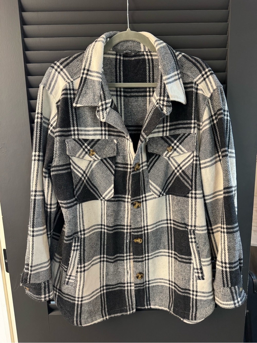 Black & White Plaid Utility Shacket Jacket for Women